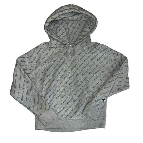 Champion Reverse Weave Hoodie Size Medium Gray Print All Over Heavyweight Hoodie - Picture 1 of 8